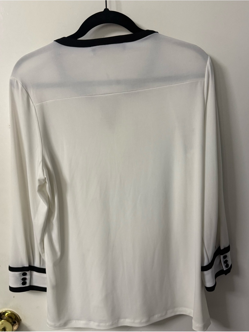 Karl Lagerfeld White Long-Sleeve Top with Black Trim and Button Placket - Picture 3 of 3